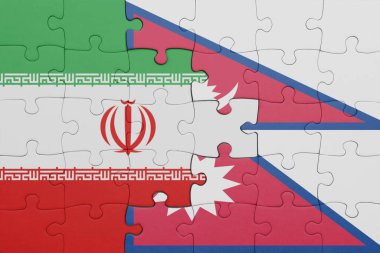 Nepal ve İran bayrağının renkli ulusal bayrağıyla bulmaca. konsept