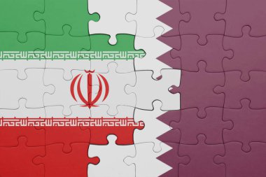 Katar 'ın renkli ulusal bayrağı ve İran bayrağının bulmacası. konsept