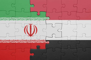 İranın bayrağı ve bayrağının rengarenk ulusal bayrağıyla bulmaca. konsept