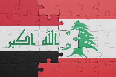 Lübnan 'ın renkli ulusal bayrağı ve Irak bayrağı ile ilgili bulmacalar. konsept