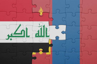 Moğolistan 'ın renkli ulusal bayrağı ve Irak' ın bayrağı. konsept
