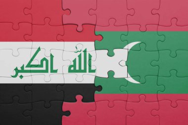 Maldivler ve Irak bayrağının renkli ulusal bayrağıyla bulmaca. konsept