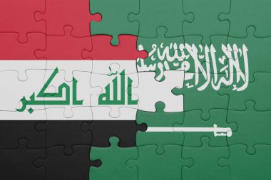 Suudi Arabistan 'ın renkli ulusal bayrağı ve Irak' ın bayrağı. konsept