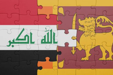 Sri Lanka 'nın renkli ulusal bayrağı ve Irak bayrağı. konsept