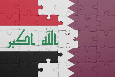 Katar 'ın renkli ulusal bayrağı ve Irak' ın bayrağı. konsept