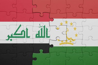 Tacikistan 'ın renkli ulusal bayrağı ve Irak' ın bayrağı. konsept