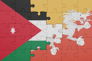 Ürdün bayrağı ve Butan 'ın renkli ulusal bayrağıyla bulmaca. konsept