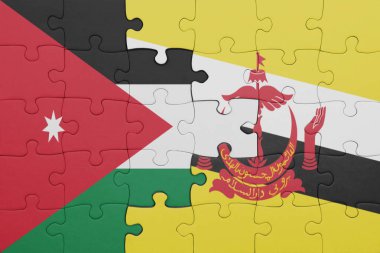 Renkli ulusal brunei bayrağı ve Ürdün bayrağı bulmacası. konsept