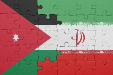 İran 'ın renkli ulusal bayrağı ve Ürdün bayrağının bulmacası. konsept