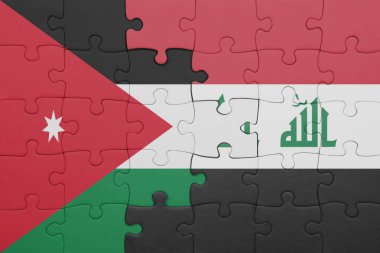 Irak 'ın renkli ulusal bayrağı ve Ürdün bayrağının bulmacası. konsept