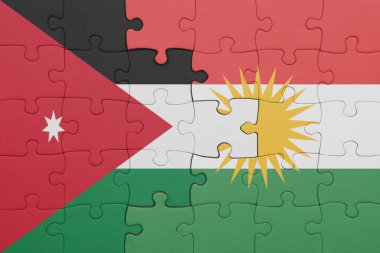 Kürdistan 'ın renkli ulusal bayrağı ve Ürdün bayrağının bulmacası. konsept