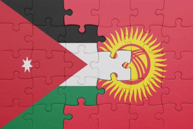 Kırgızistan 'ın renkli ulusal bayrağı ve Ürdün bayrağının bulmacası. konsept