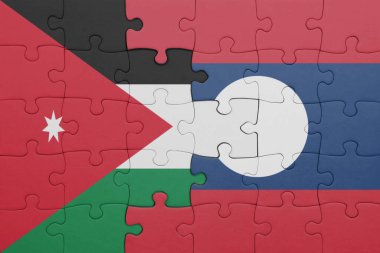 Laos 'un renkli ulusal bayrağı ve Ürdün bayrağı ile bulmaca. konsept