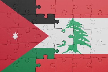 Lübnan 'ın renkli ulusal bayrağı ve Ürdün bayrağıyla ilgili bulmacalar. konsept
