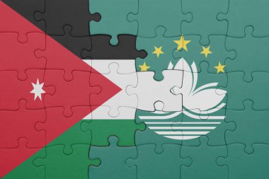 Macau 'nun renkli ulusal bayrağı ve Ürdün bayrağı ile bulmaca. konsept