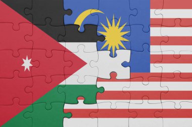 Malezya 'nın renkli ulusal bayrağı ve Ürdün bayrağıyla ilgili bulmacalar. konsept