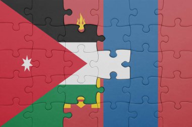 Moğolistan 'ın renkli ulusal bayrağı ve Ürdün bayrağı. konsept