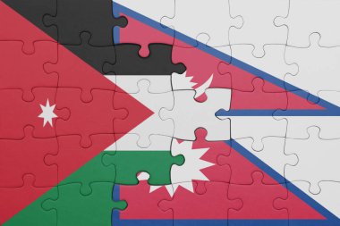 Nepal 'in renkli ulusal bayrağı ve Ürdün bayrağının bulmacası. konsept