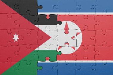 Kuzey Kore 'nin renkli ulusal bayrağı ve Ürdün bayrağının bulmacası. konsept