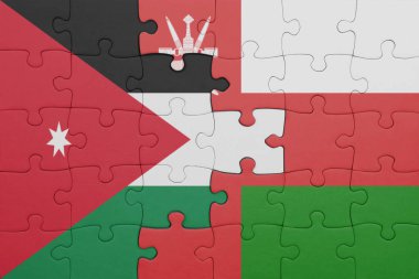 Umman 'ın renkli ulusal bayrağı ve Ürdün bayrağı. konsept