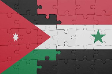 Suriye 'nin renkli ulusal bayrağı ve Ürdün bayrağı ile ilgili bulmacalar. konsept