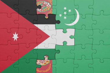 Türkmenistan 'ın renkli ulusal bayrağı ve Ürdün bayrağının bulmacası. konsept