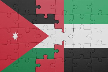 Birleşik Arap Emirlikleri ve Ürdün bayrağının renkli ulusal bayrağıyla bulmaca. konsept