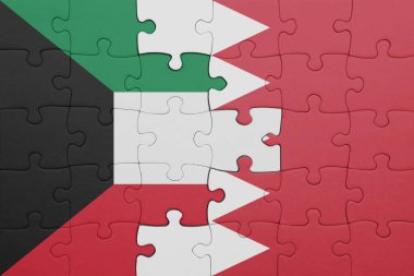 Bahreyn ve Kuveyt bayrağının renkli ulusal bayrağıyla bulmaca. konsept