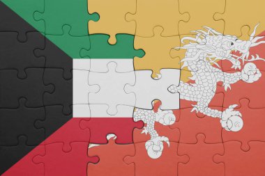 Bhutan bayrağı ve Kuveyt bayrağı ile dolu renkli bir bulmaca. konsept