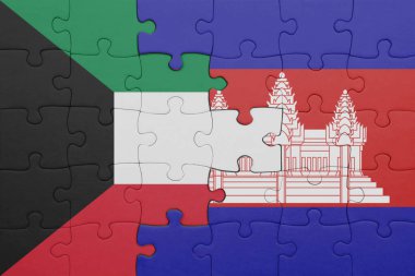 Kamboçya 'nın renkli bayrağı ve Kuveyt bayrağı. konsept