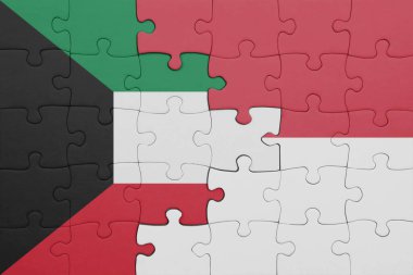 Endonezya 'nın renkli ulusal bayrağı ve Kuveyt bayrağıyla ilgili bulmacalar. konsept