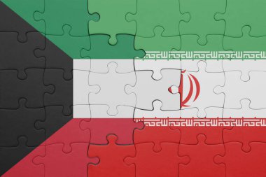 İran 'ın renkli ulusal bayrağı ve Kuveyt bayrağı ile bulmaca. konsept
