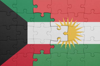 Kürdistan 'ın renkli ulusal bayrağı ve Kuveyt bayrağının bulmacası. konsept