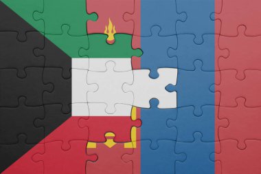 Moğolistan 'ın renkli ulusal bayrağı ve Kuveyt bayrağı bulmacası. konsept