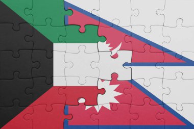 Nepal ve Kuveyt bayrağının renkli ulusal bayrağıyla bulmaca. konsept