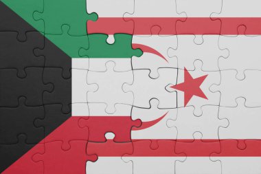 Kuzey Kıbrıs 'ın renkli ulusal bayrağı ve Kuveyt bayrağının bulmacası. konsept