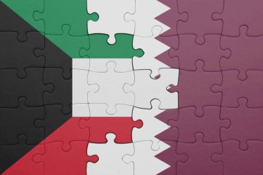Katar 'ın renkli ulusal bayrağı ve Kuveyt bayrağı ile bulmaca. konsept