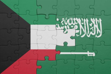 Suudi Arabistan 'ın renkli ulusal bayrağı ve Kuveyt bayrağı. konsept