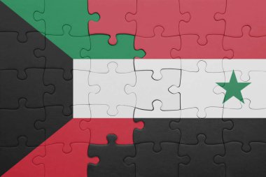 Suriye 'nin renkli ulusal bayrağı ve Kuveyt bayrağıyla ilgili bulmacalar. konsept