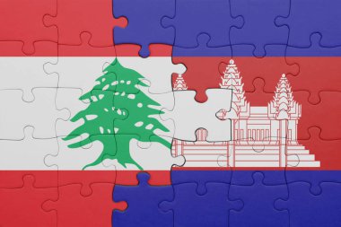 Lübnan ve Kamboçya bayrağının renkli ulusal bayrağıyla bulmaca. konsept