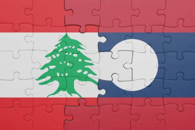 Lübnan 'ın renkli ulusal bayrağı ve laos bayrağı ile bulmaca. konsept