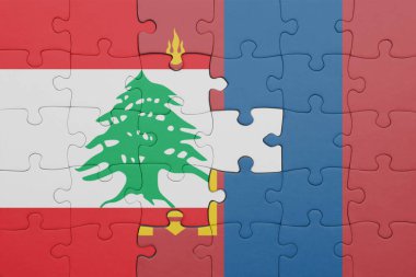 Lübnan 'ın renkli ulusal bayrağı ve Moğolistan bayrağı. konsept