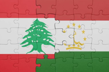 Lübnan 'ın renkli ulusal bayrağı ve Tacikistan bayrağı ile ilgili bulmacalar. konsept