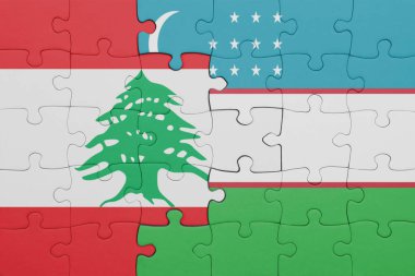 Lübnan ve Özbekistan bayrağının renkli ulusal bayrağıyla bulmaca. konsept