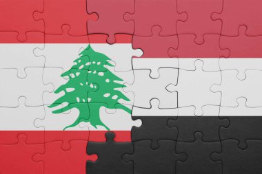 Yemen bayrağı ve Lübnan bayrağı ile dolu renkli bir bulmaca. konsept
