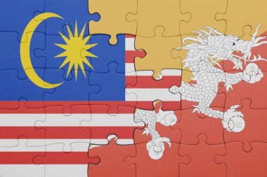Bhutan bayrağı ve Malezya bayrağı ile dolu renkli bir bulmaca. konsept