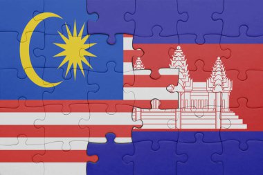 Kamboçya 'nın renkli ulusal bayrağı ve Malezya bayrağı. konsept