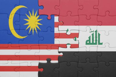 Irak 'ın renkli ulusal bayrağı ve Malezya bayrağı ile bulmaca. konsept