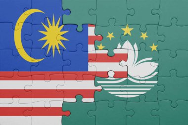Macau 'nun renkli ulusal bayrağı ve Malezya bayrağı bulmacası. konsept