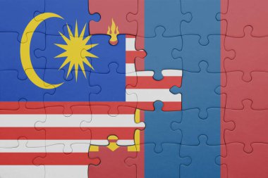 Moğolistan 'ın renkli ulusal bayrağı ve Malezya bayrağı bulmacası. konsept